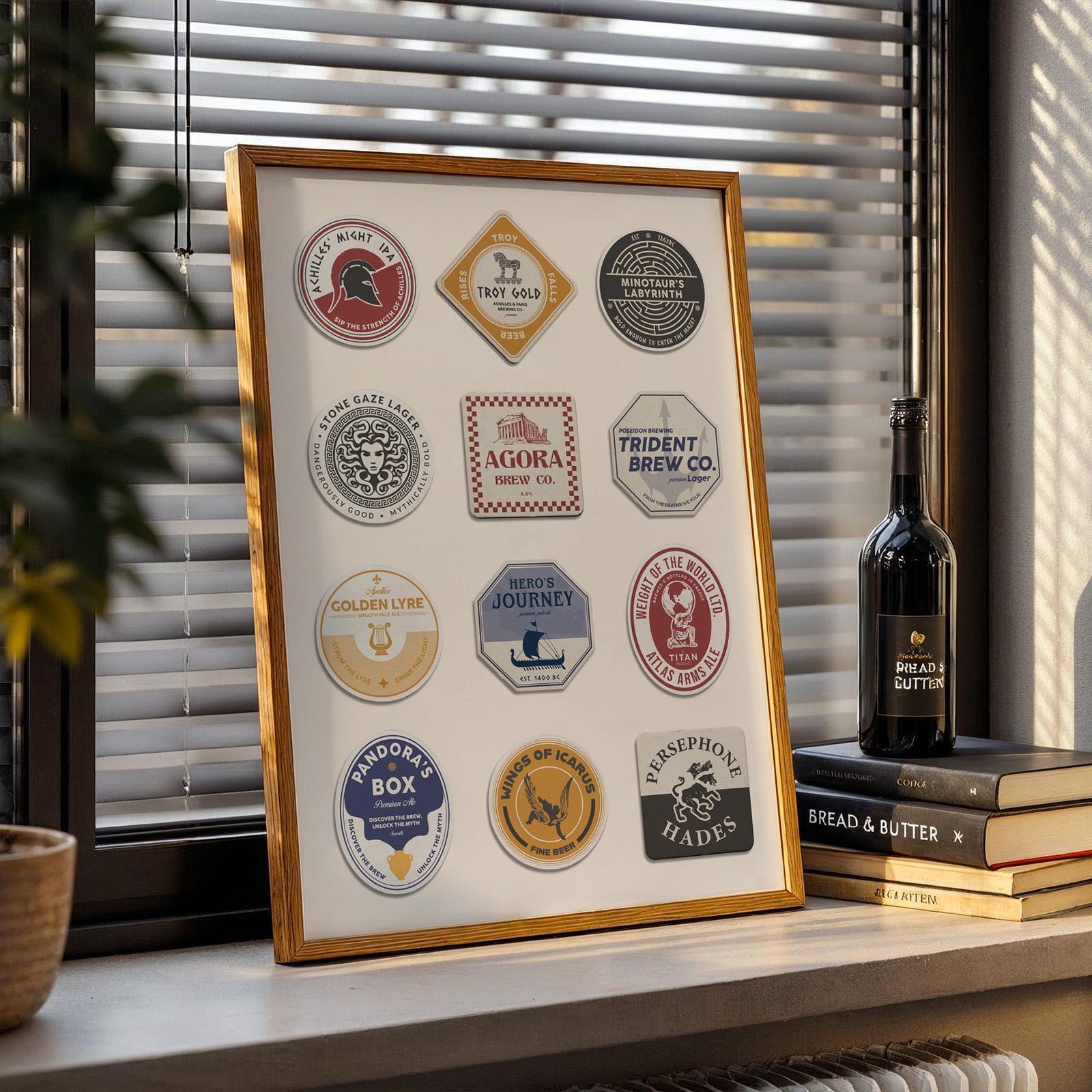 Digital beer coaster with Hades, Persephone, Underworld themes. Great living room printable gift mythology and beer lovers