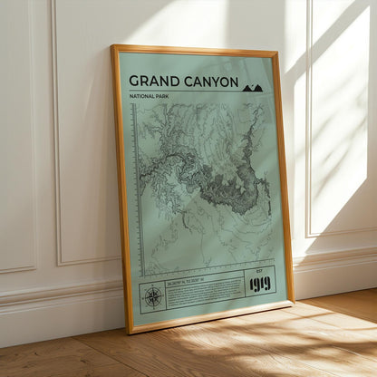 Printable green Grand Canyon topographic art digital file, great for nature lovers and hikers.