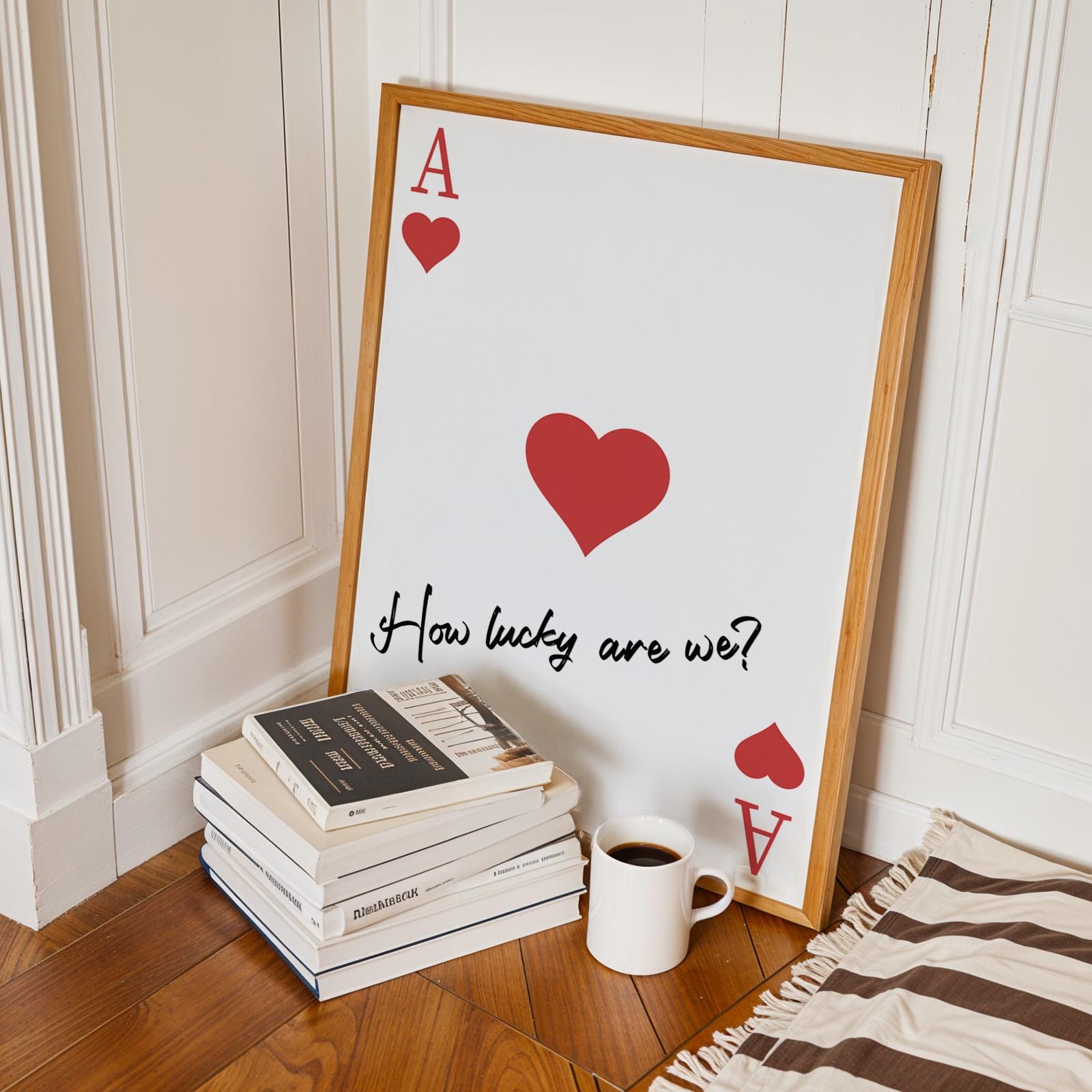 Western-themed wall art showing a playing card design with hearts and handwritten love quote, perfect for a couples gift.