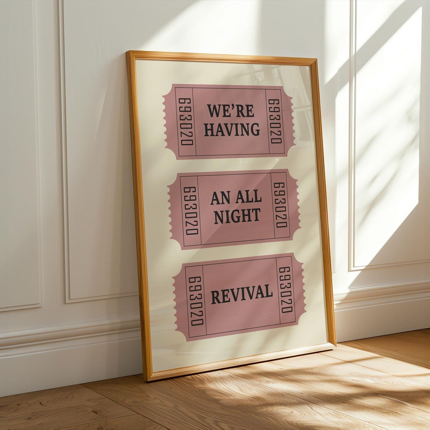 download file country lyric poster featuring “all night revival” on vintage tickets, perfect for music lovers. Art in bedroom