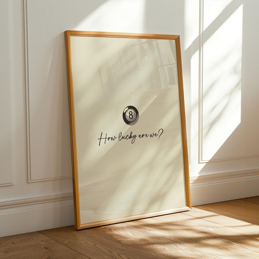 Physical western lyric print with retro design, framed and styled in a cosy office or music room.