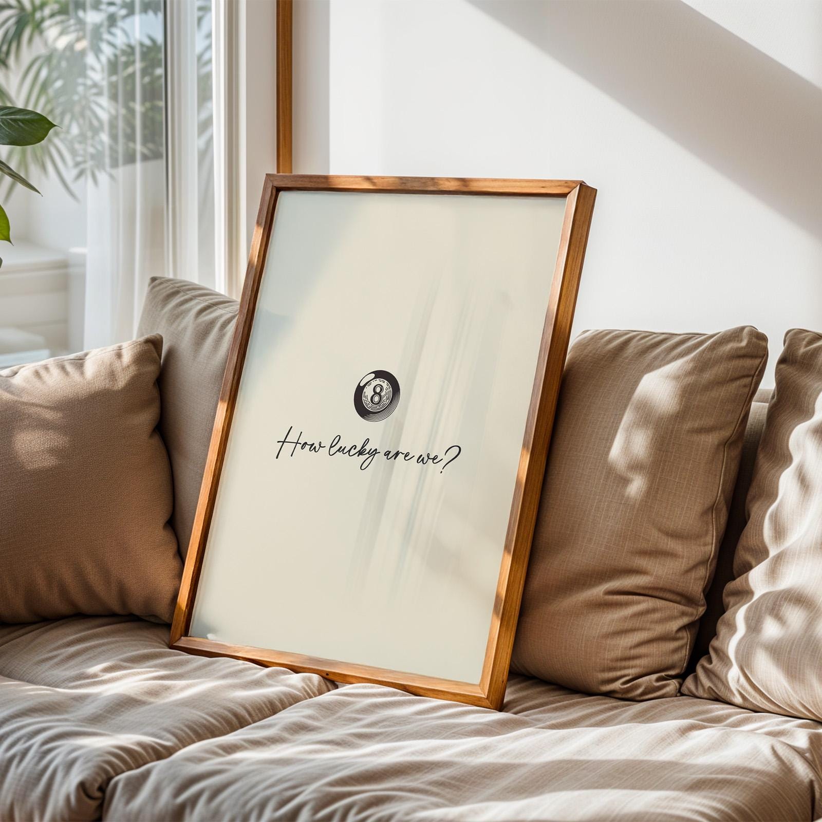 Printable eight ball poster with “how lucky are we” lyric, ideal for modern country lovers and music fans.