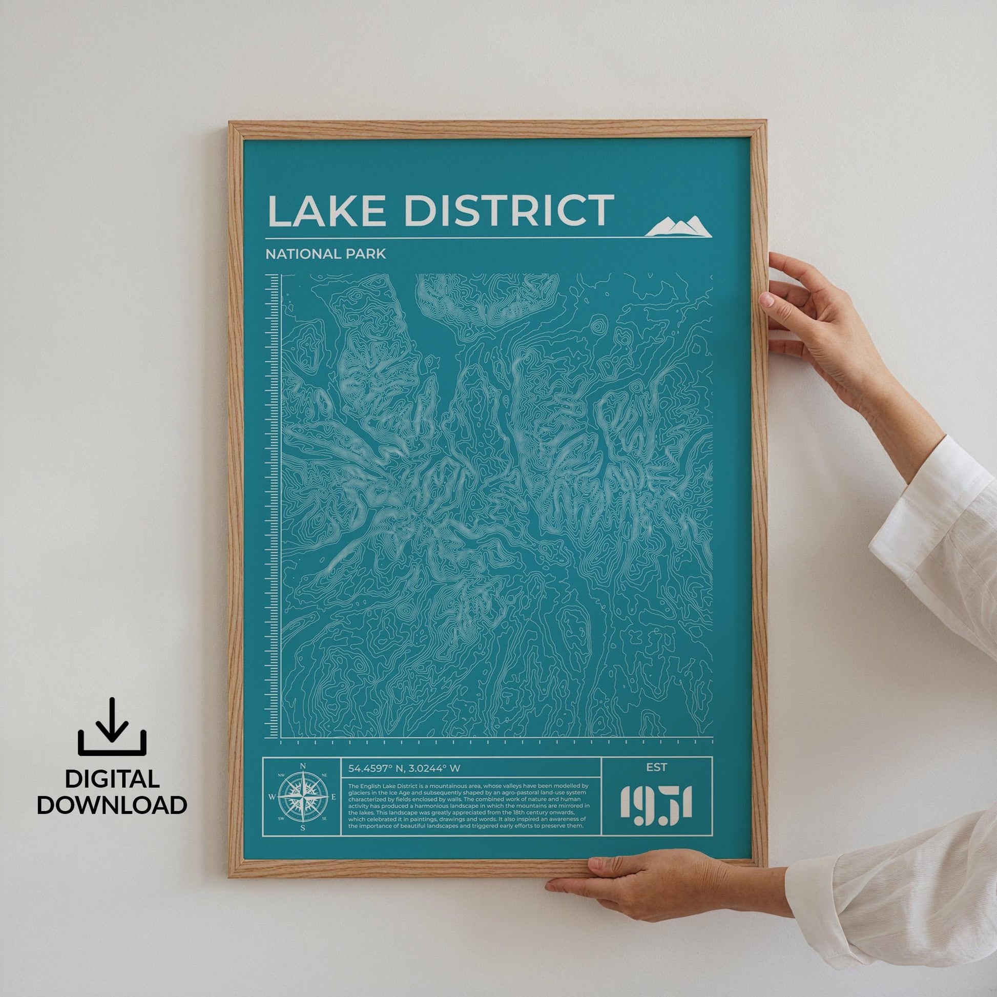 Instant download Lake District map art, perfect digital file for hiking and outdoor adventure lovers.