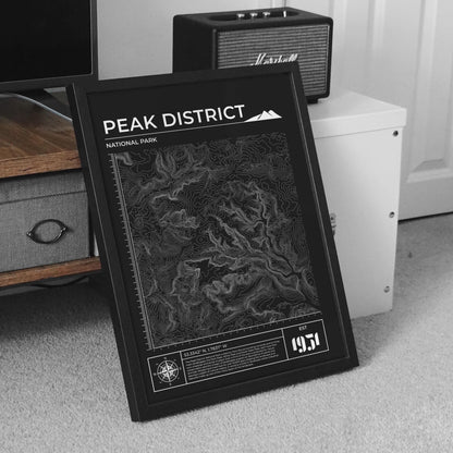 Peak District topographic framed black rich colour, perfect for nature and countryside lovers.