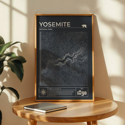 Instant download Yosemite slate grey contour map digital file, perfect gift for campers and hikers.