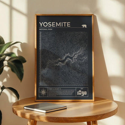 Instant download Yosemite slate grey contour map digital file, perfect gift for campers and hikers.
