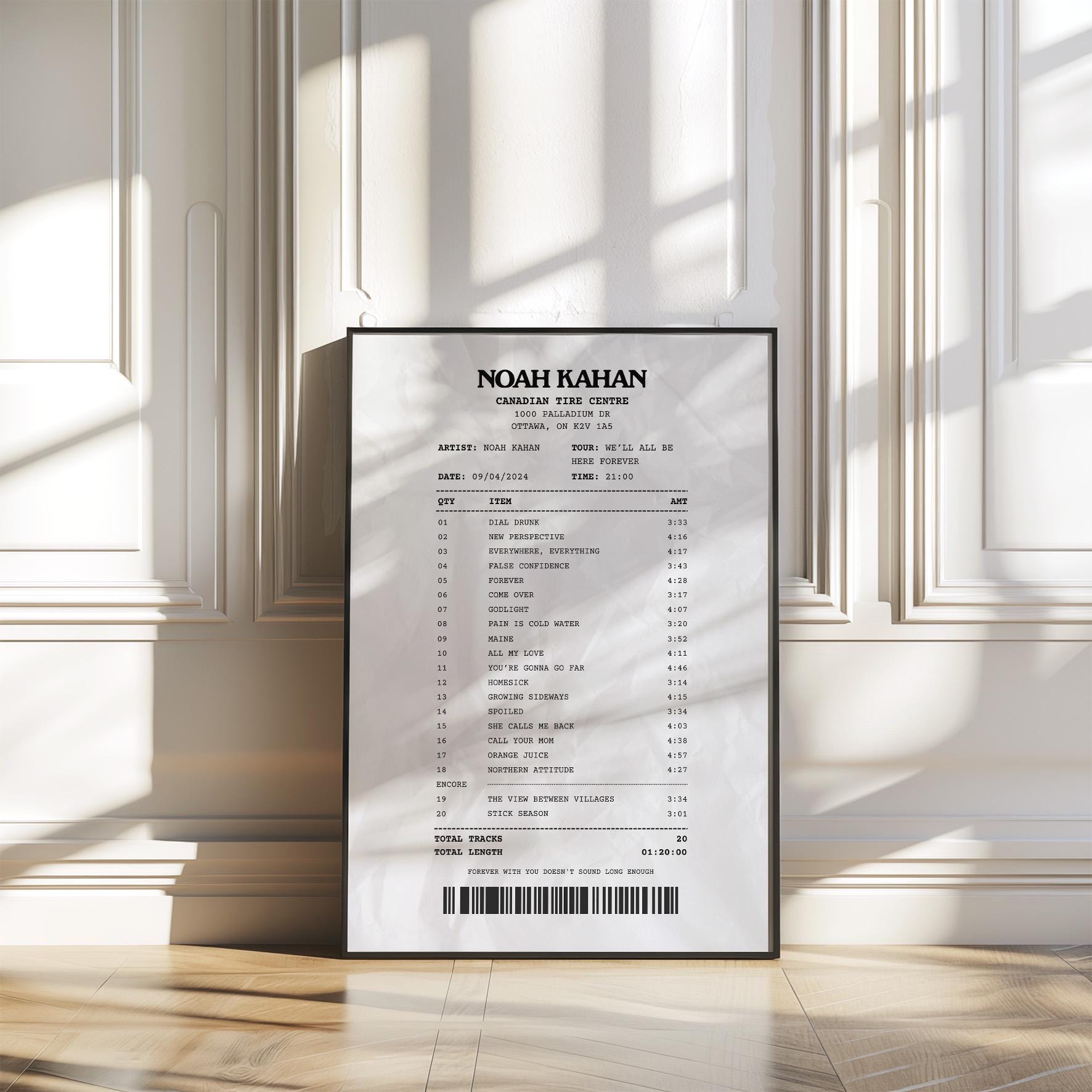 Printable personalised setlist receipt poster music festival keepsake for concert fans and DIY decor