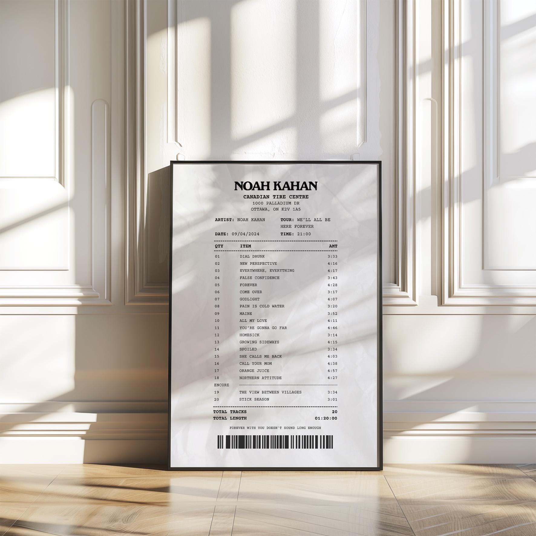 Printable personalised setlist receipt poster music festival keepsake for concert fans and DIY decor