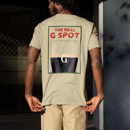 Vintage-style The Real G Spot Funny T shirt with split G pint, perfect for beer lovers.