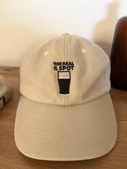 Pub culture baseball cap with split G design, great for drink fans. streetwear graphic cap.