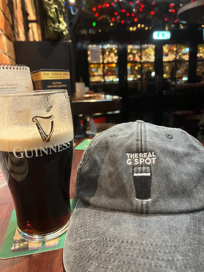 Split the G baseball cap featuring a pint split design, ideal for stout fans. pub culture drinkers gift idea.