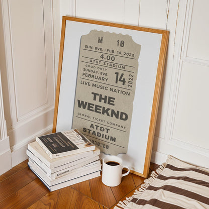 Cream-toned digital concert ticket file, bespoke single print, ideal for framing and display.
