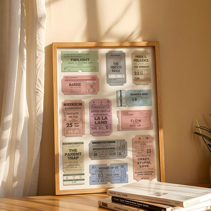 Digital vintage movie theatre ticket print, customizable with trendy films, ideal nostalgic blockbuster gift.