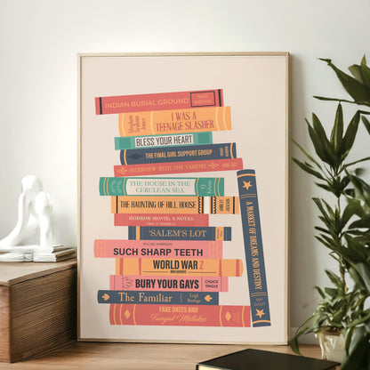 Framed personalised book collection artwork with pastel tones ideal BookTok inspired gift for readers