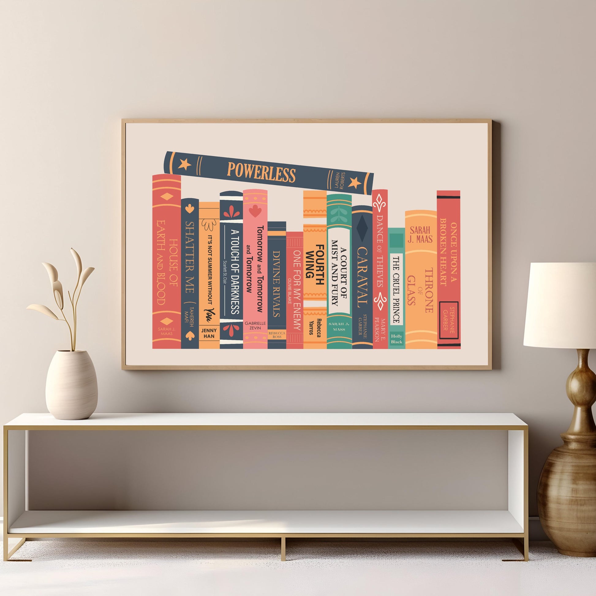 Bookish digital download of favourite books stack great for thoughtful gifting and stylish reader decor