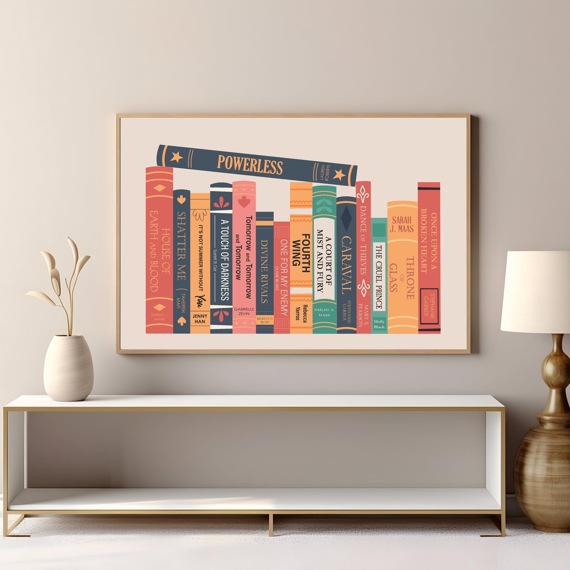 Bookish digital download of favourite books stack great for thoughtful gifting and stylish reader decor