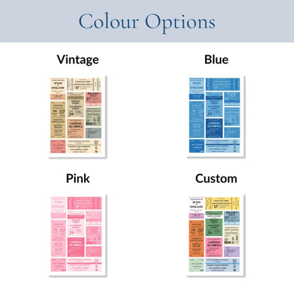 Customizable vintage sports print comes in pink, blue, vintage or custom colours.