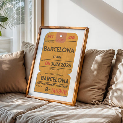 thoughtful one of a kind viral yellow custom ticket print, unique travel gift with dates and destinations of your choice.