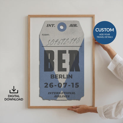 airport bespoke tag art, bespoke travel gift, personalised for holidays, flights, and nostalgic memories.