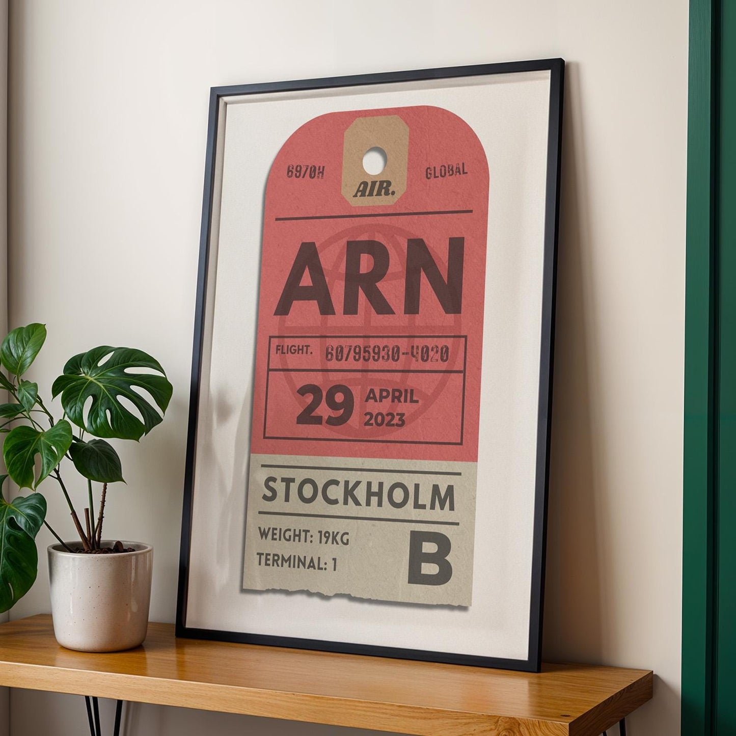 Red vintage luggage tag digital file, ideal holiday gift for travellers and custom nostalgic flight memories