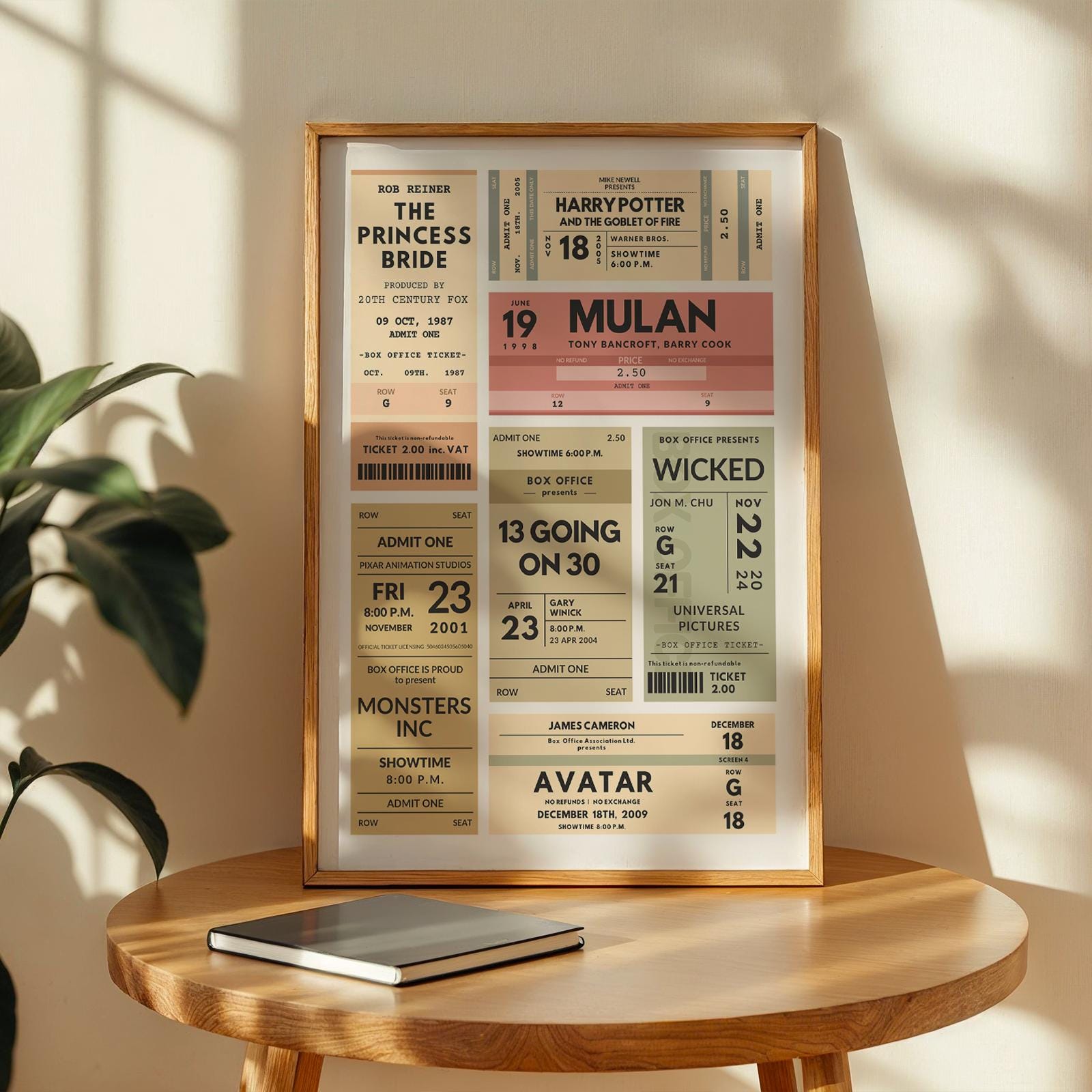 Retro film stub printable wall art, perfect digital gift for film lovers and special occasions. Easy to print and frame