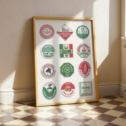 Framed travel coaster print with iconic cities leaning on living room floor ideal dad and pub gift