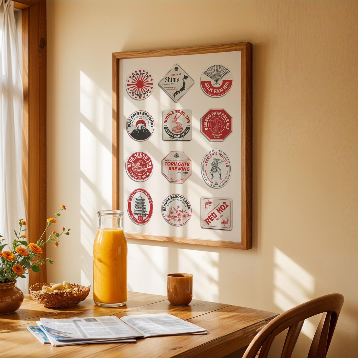 Japanese traveller pub art digital printable featuring Kyoto, Tokyo skyline. Perfect pub gift for travellers and holidays.