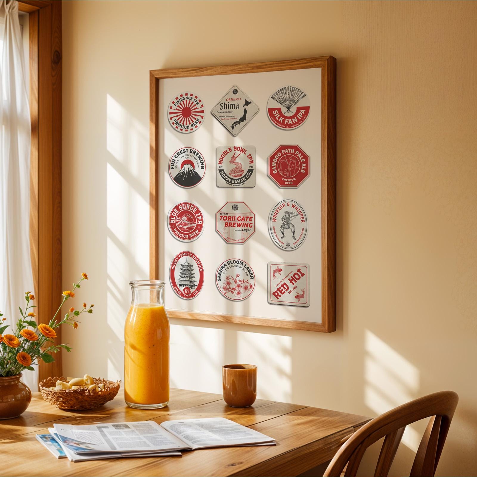 Japanese traveller pub art digital printable featuring Kyoto, Tokyo skyline. Perfect pub gift for travellers and holidays.