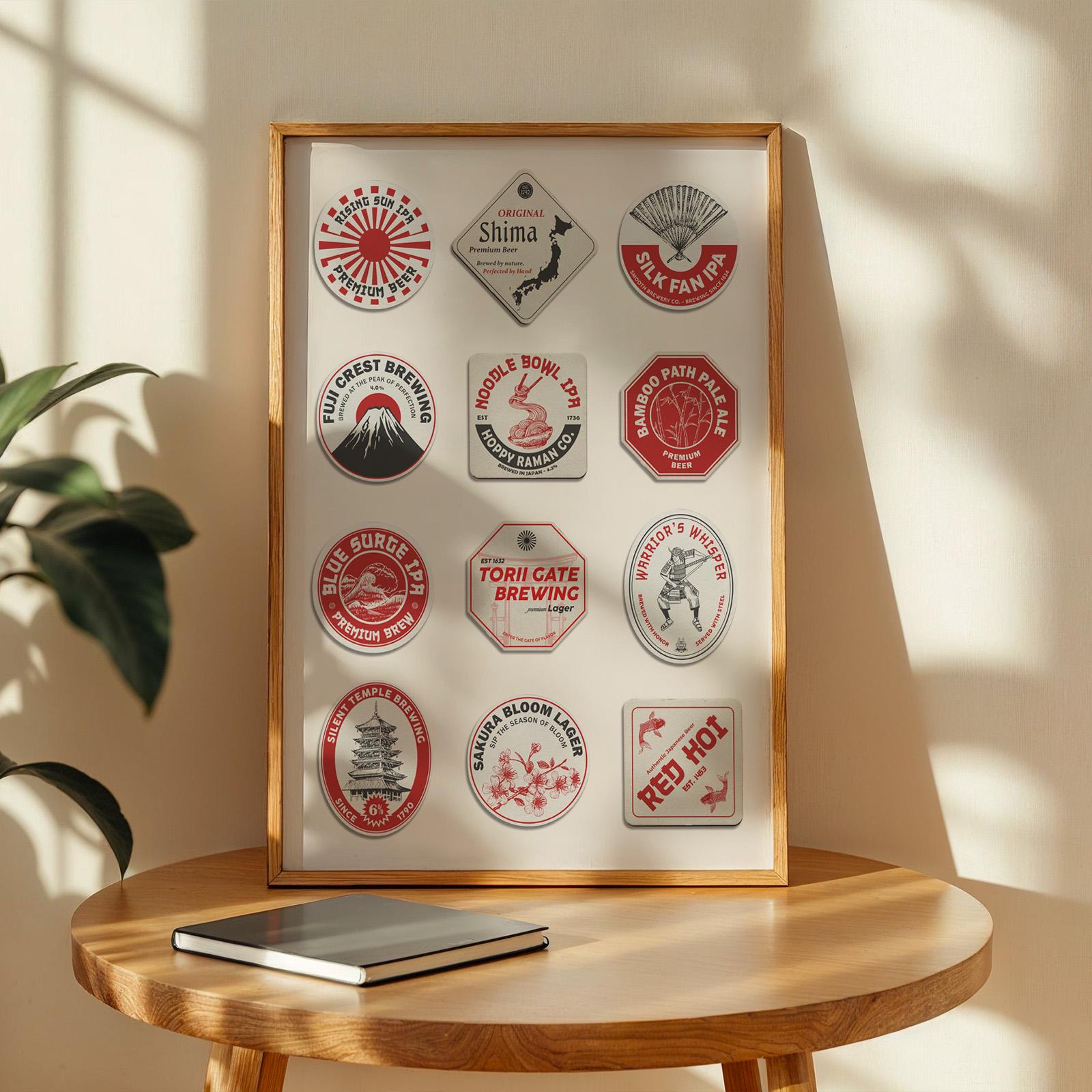 Japan travel beer mat digital printable with famous cities and beer culture. Ideal pub gift for travellers and holidays.