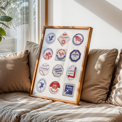 Printable USA pub mat art with NYC, San Francisco, Route 66. Great digital gift for travellers and pub beer lovers.
