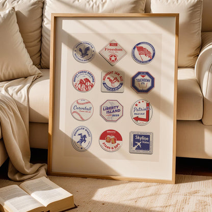 Digital USA beer mat poster with iconic cities and beer traditions. Perfect printable gift for pub lovers and travellers.