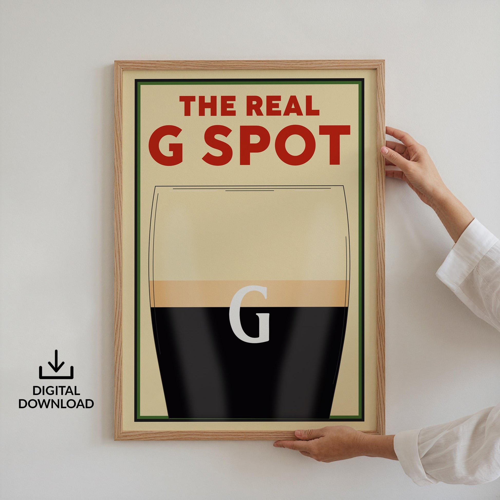Printable beer irish stout poster with &quot;The Real G Spot&quot; joke, digital download for instant home bar decor.