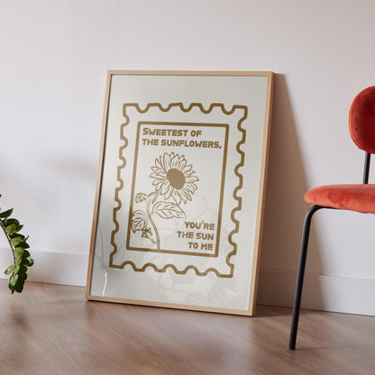 Country song lyric poster minimal, stamped edge, sunflower art trendy cowgirl decor gift in A sizes