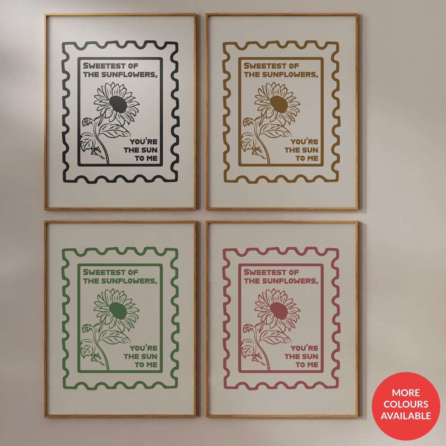 Framed rustic lyric art prints with sunflower and stamp, hung on wall, perfect western rodeo gift for cowgirls.