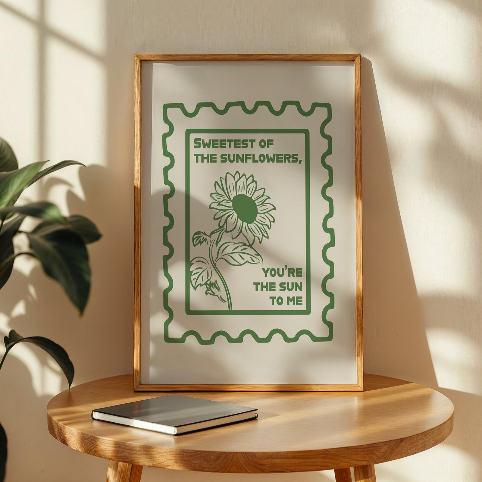 Quick digital file green rodeo lyric poster with sunflower and stamped edge, perfect for country decor.