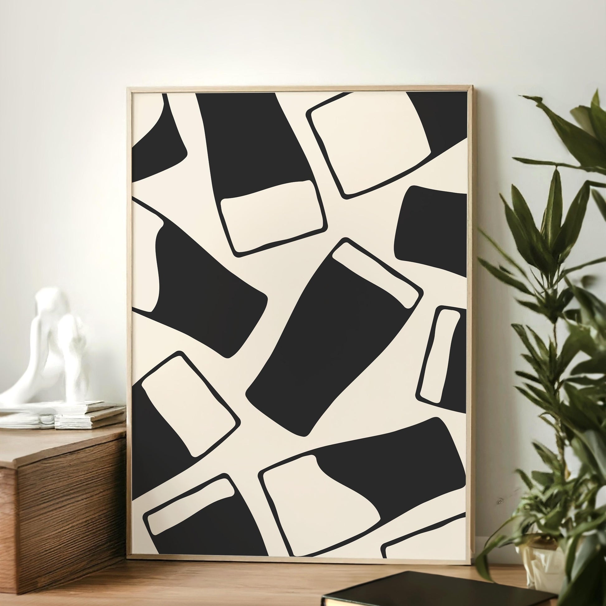 Trendy monochrome beer glass pattern art, clean aesthetic, ideal gift for dads and men.