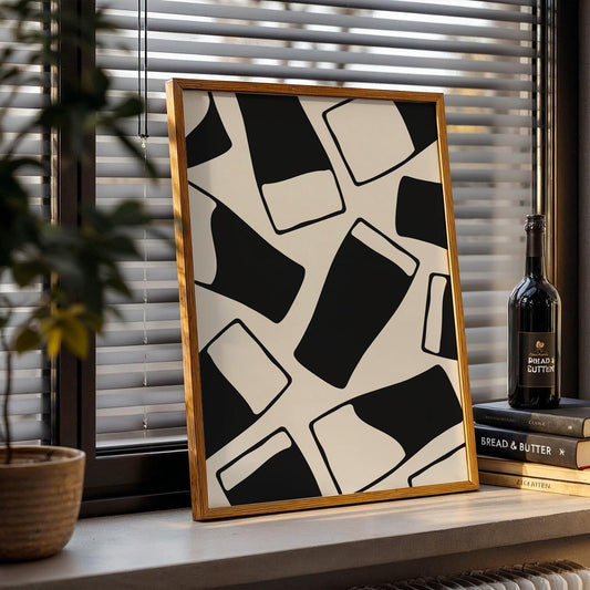 Black and white pint glass pattern print, clean trendy design, perfect gift for beer lovers and dads.