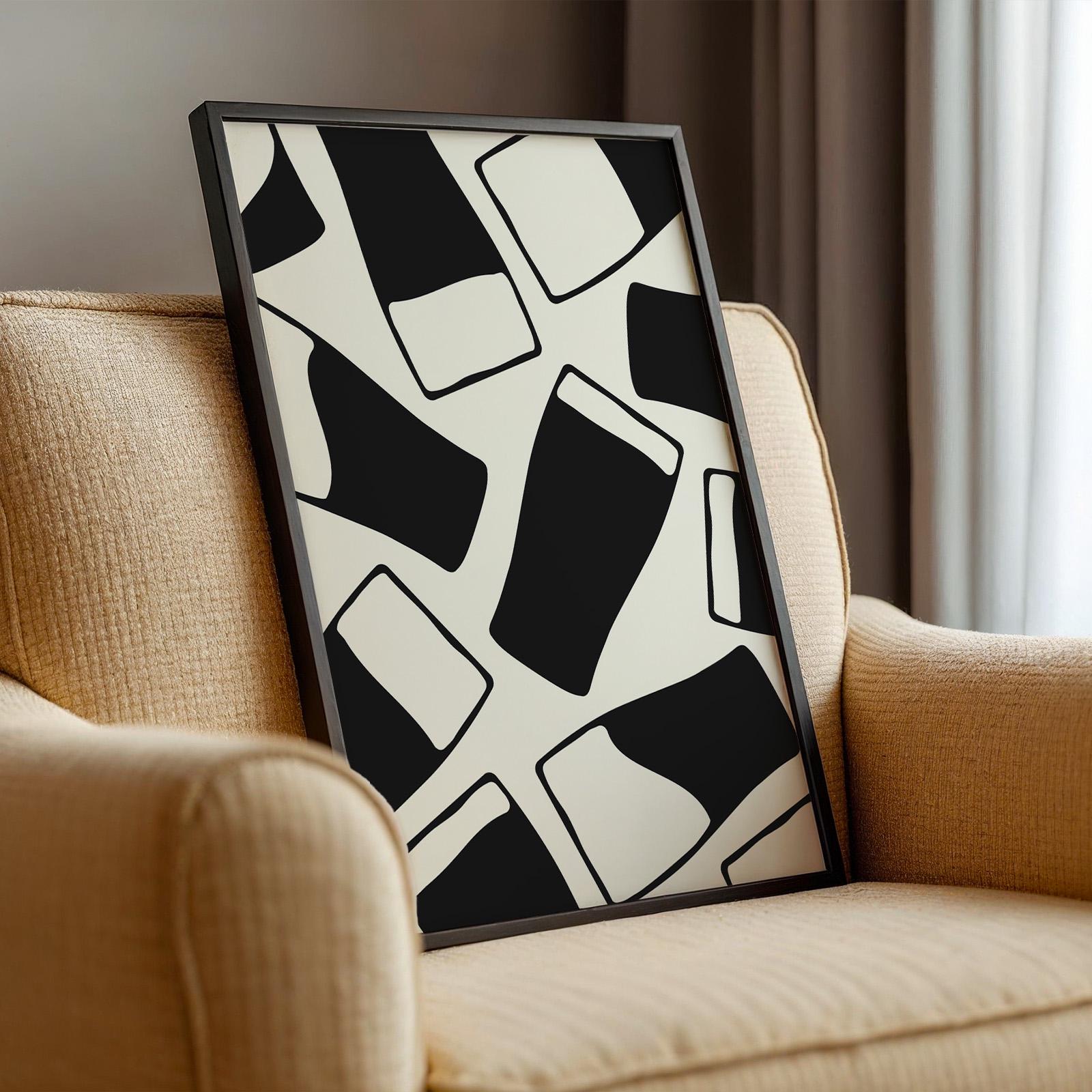 Minimalist black and white stout digital file framed on chair, perfect for drink enthusiasts and pub lovers.