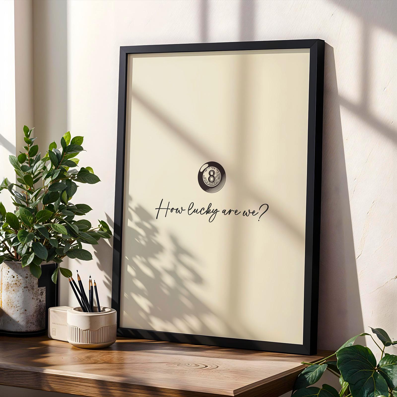 Country song lyric digital poster with stylized eight ball, minimalist artwork for fans of music and western charm.