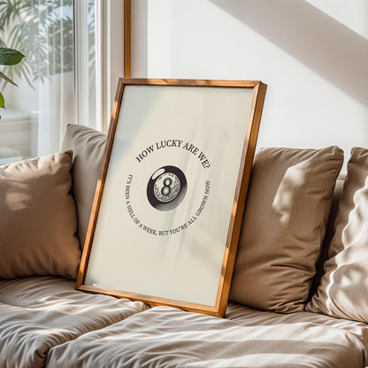 Physical country lyric poster featuring eight ball design, perfect gift for country music fans and lovers. masculine print