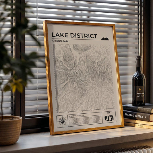 Framed countryside topography design in neutral, great gift for outdoor enthusiasts.