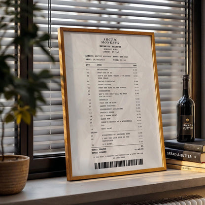 Custom concert setlist poster styled like a receipt framed keepsake gift for music lovers and concert memories