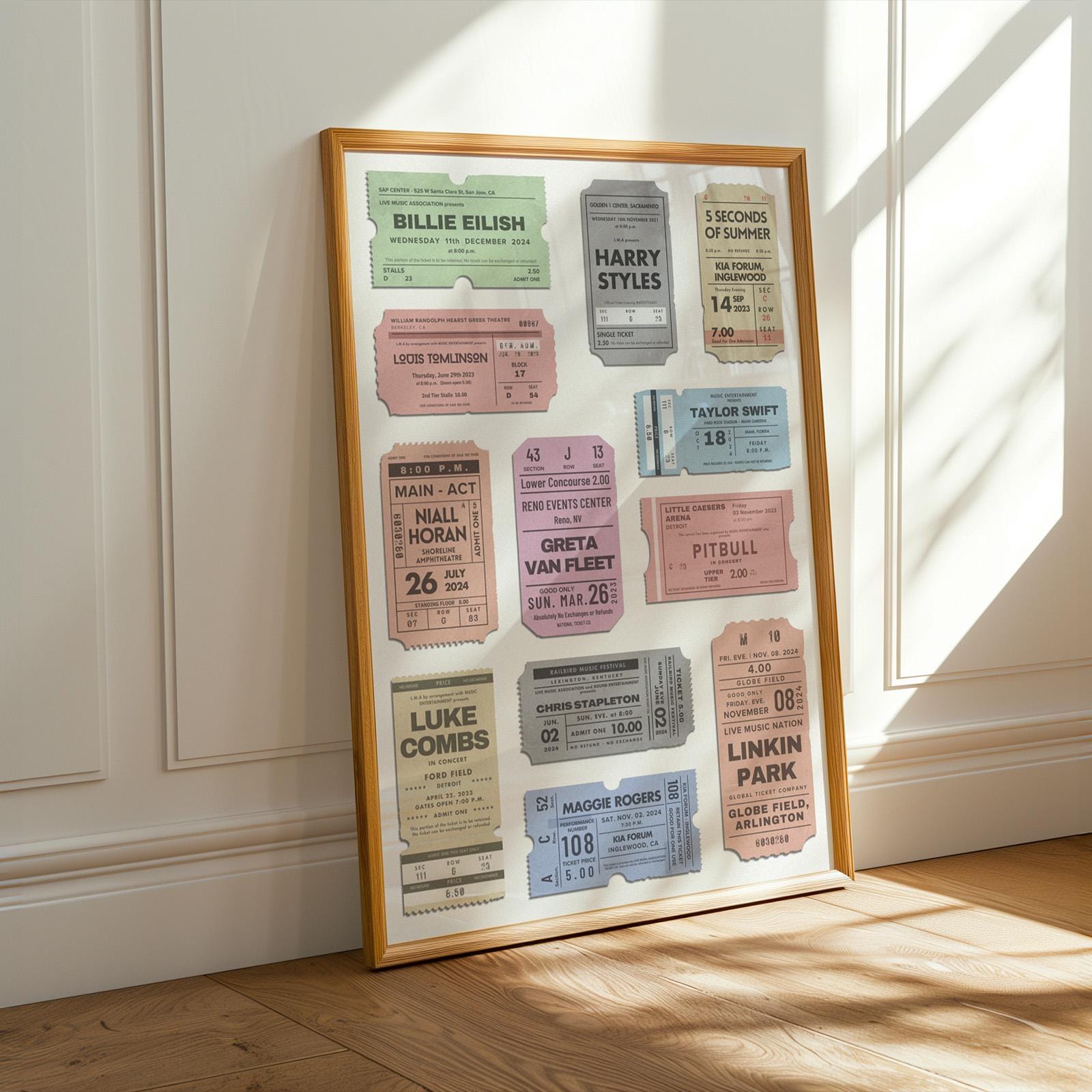 Digital download file with customisable worn ticket designs a thoughtful printable gift for girly pastel music fans
