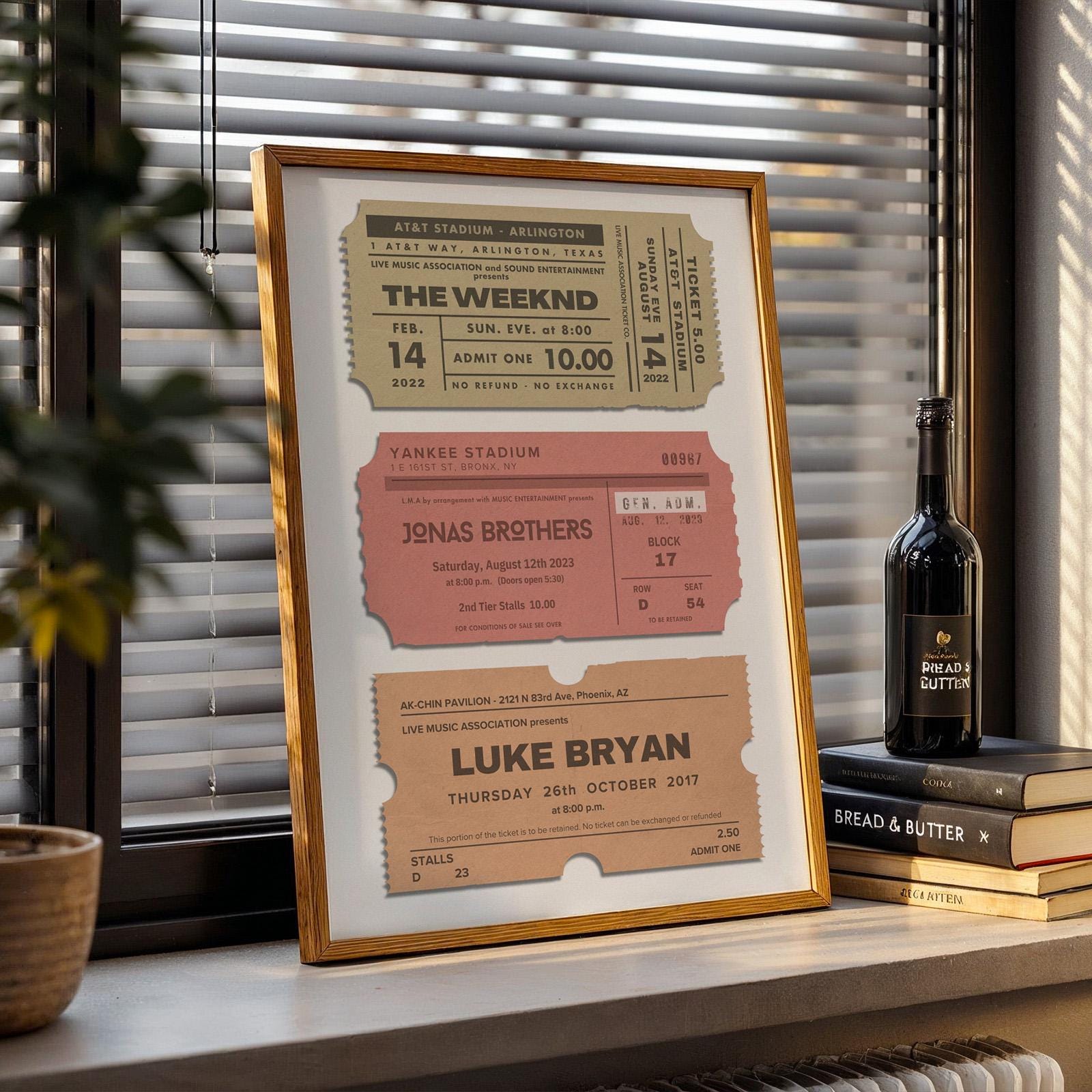 Bespoke digital concert print keepsake with soft colours customised and your event dates and artist names