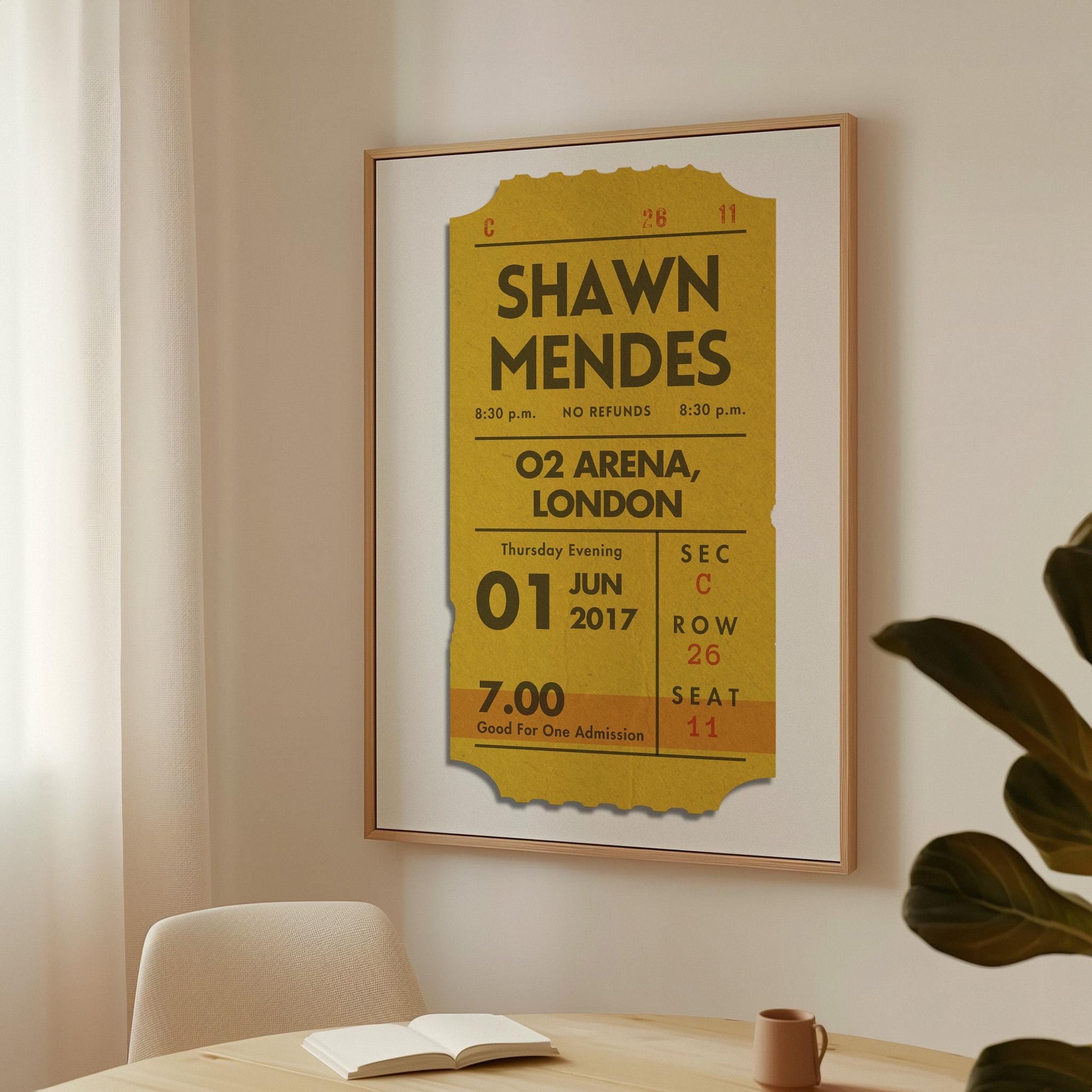 Personalised statement yellow ticket poster, digital download, bespoke vintage concert design.