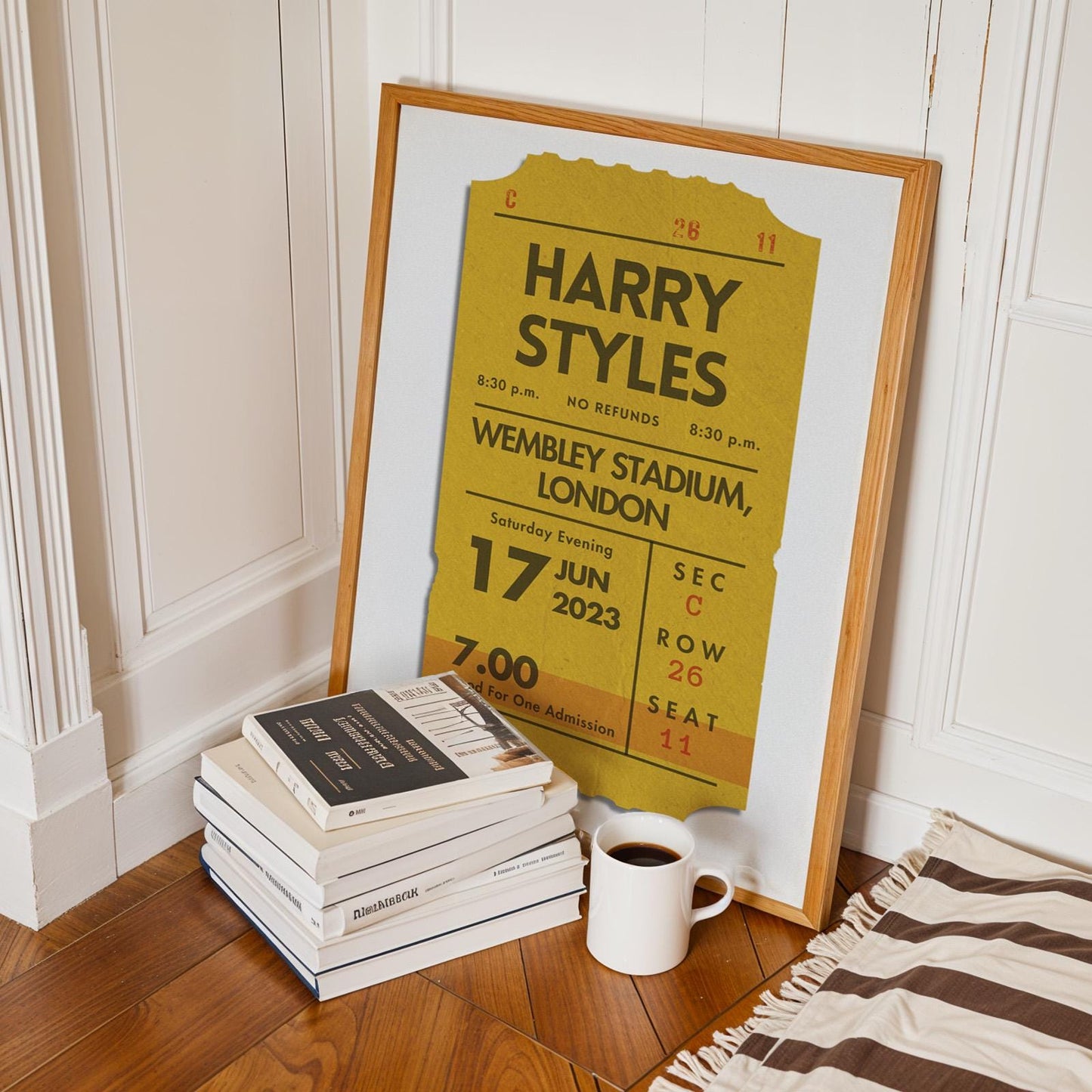 Framed festival trio, bespoke vintage-style gift set. Nostalgic keepsake for music events and gigs.