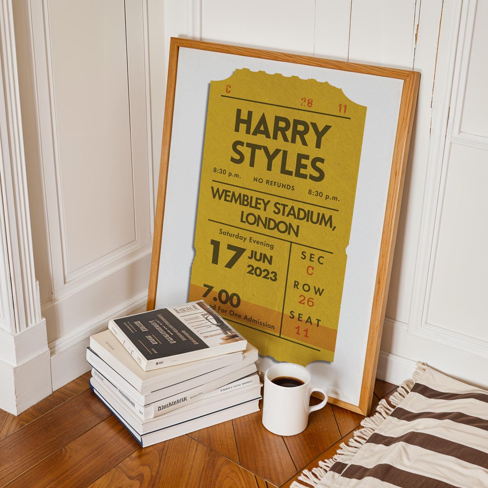 Framed festival trio, bespoke vintage-style gift set. Nostalgic keepsake for music events and gigs.