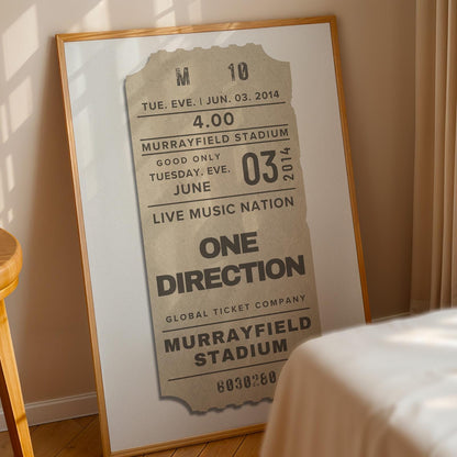 Custom concert ticket digital trio, downloadable beige, navy, and mustard posters, perfect gift keepsakes.