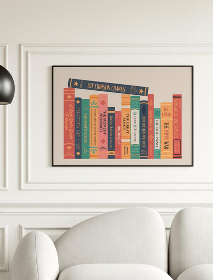 Bookish keepsake print of favorite books framed and perfect for gifting or reading nook shelf display