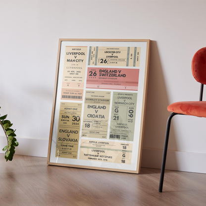 Personalized digital vintage athletic event stubs wall art, nostalgic gift and keepsake for sports fans. Keepsake mens gift